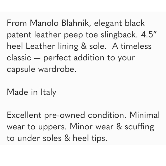 MANOLO BLAHNIK Slingback Sandals Black Perforated Patent Size 39 Peep Toe Pump - Picture 2 of 12